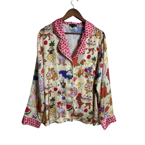 Karen Mabon Other - Karen Mabon Dogs Desserts Long Sleeve Pajama Top Strawberry Piping Womans Large